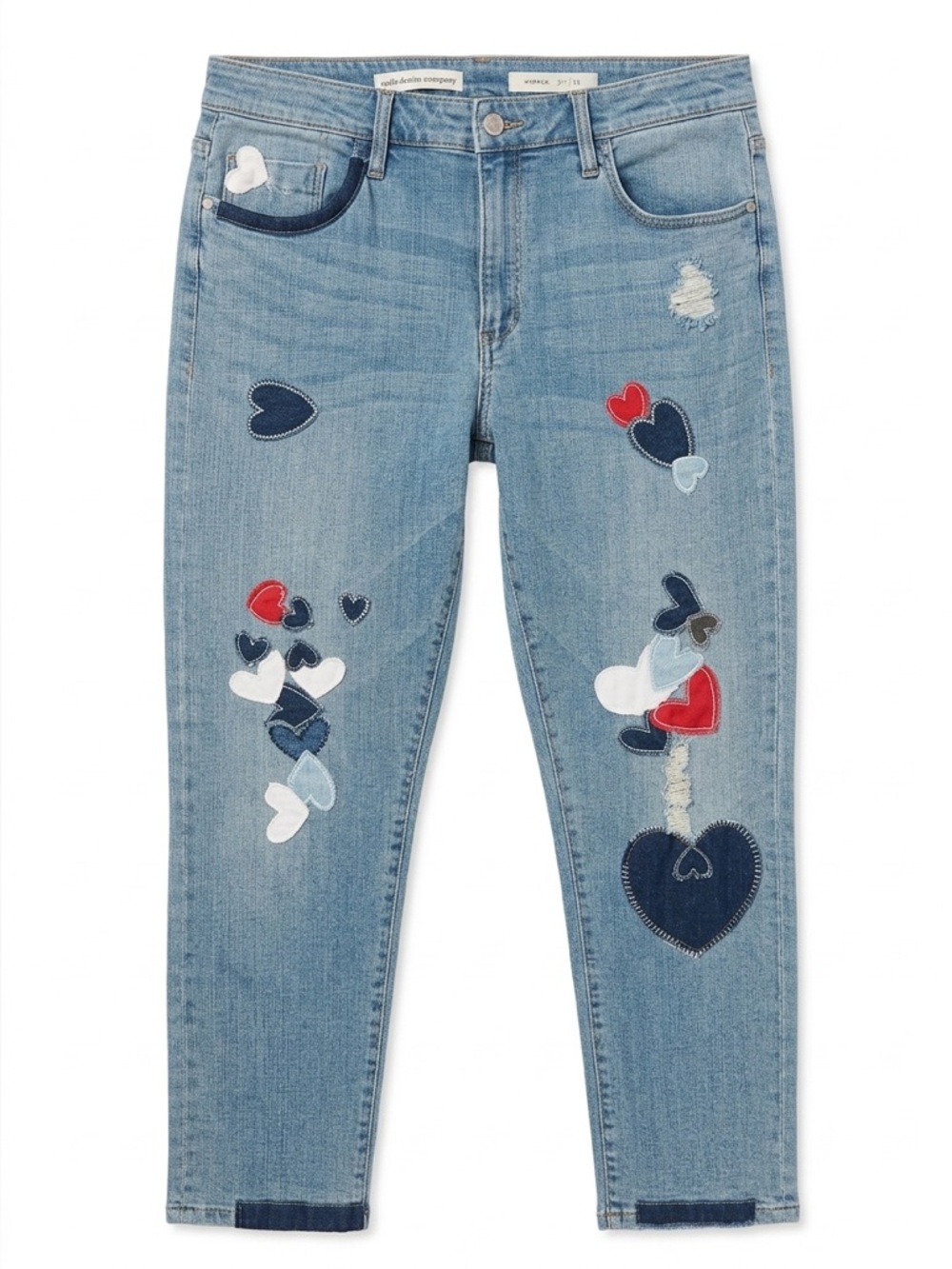 Pilcro Light Blue Boyfriend Jeans with Heart Appliqués
